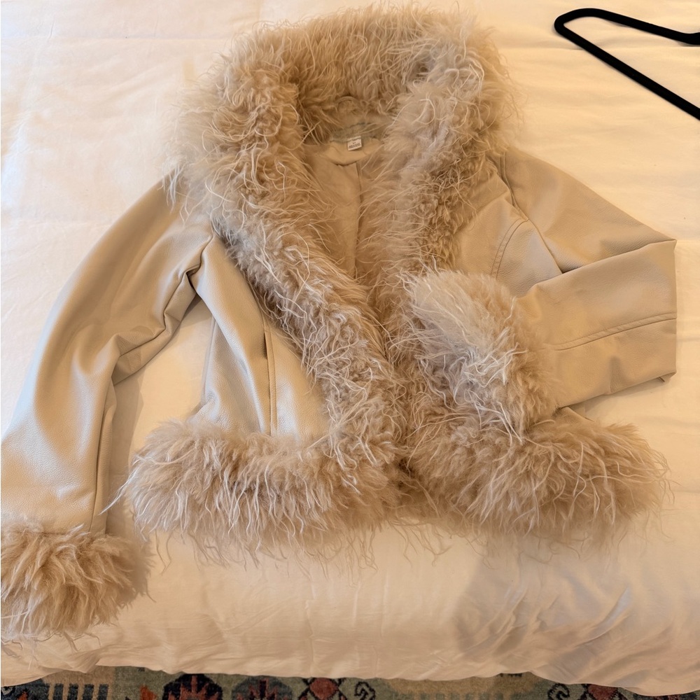Kimchi Blue Tan Teddy Jacket with Faux Fur Trim